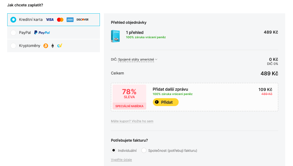 carVertical: platební metody