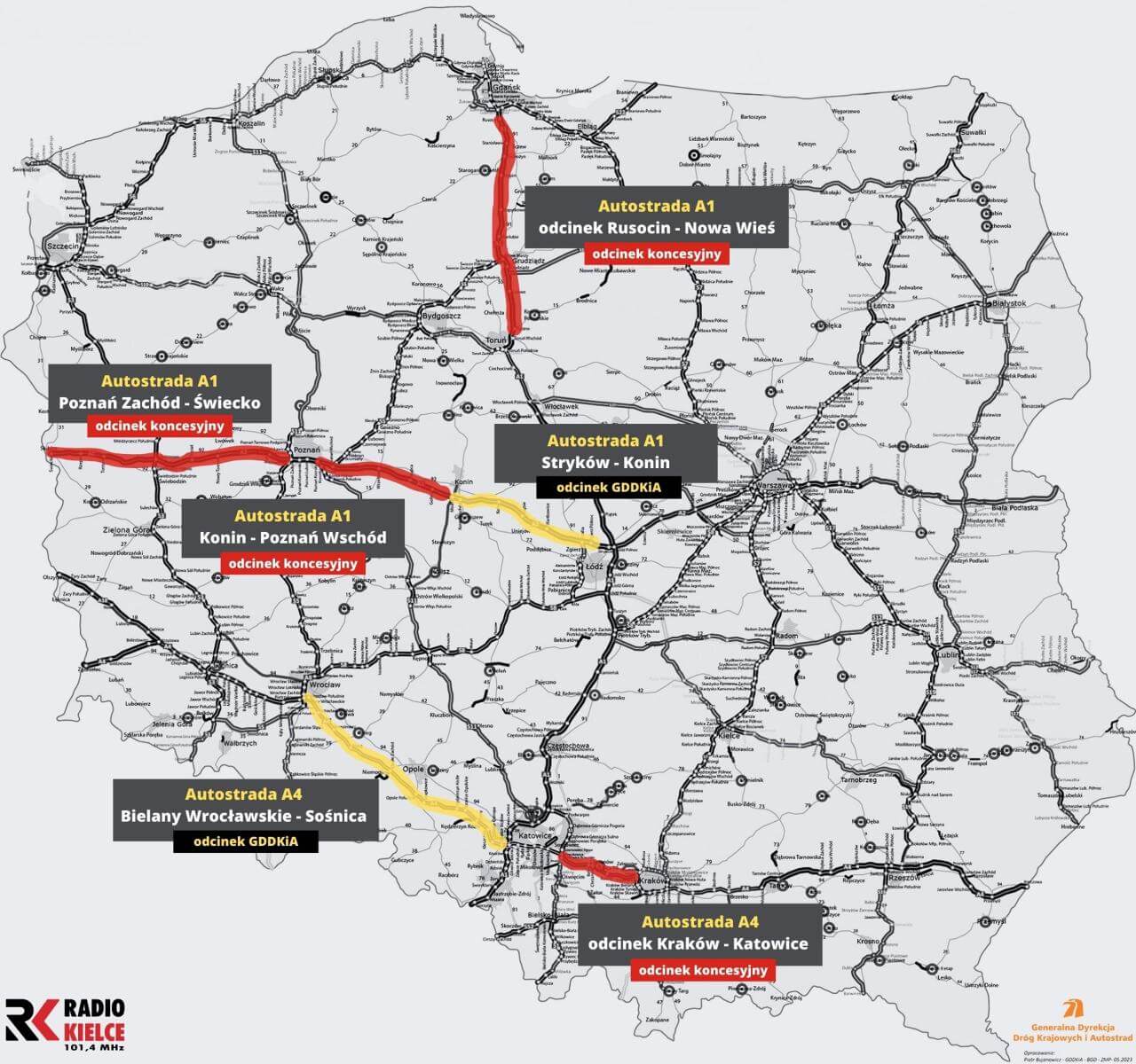 Mapa placených úseků v Polsku